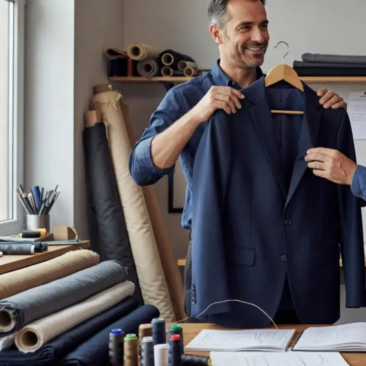 Ügyfél és szabó konzultációja egy ruhadarab igazítása előtt