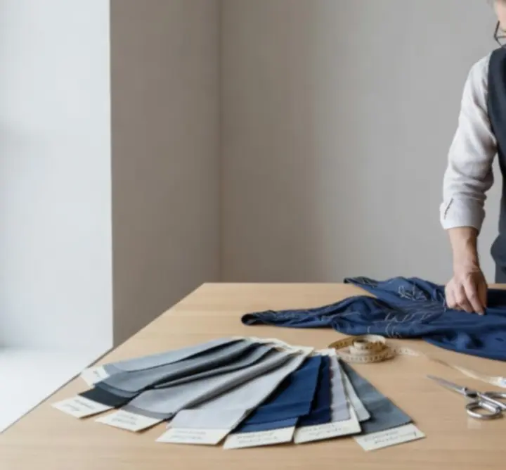 Szabó részletesen megvizsgál egy ruhadarabot a Tailor Craft Lab műhelyében