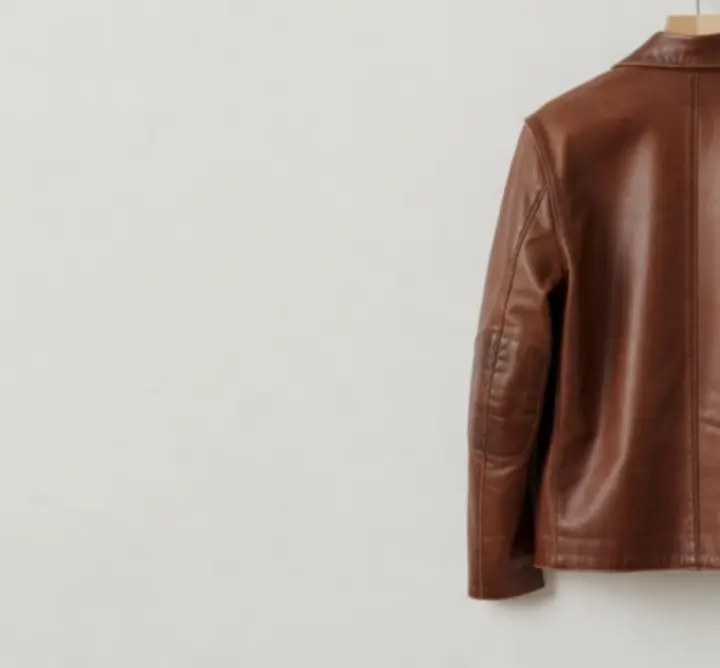 Bőrkabát javítása előtte és utána, rendbe hozott varrásokkal és felújított felülettel.