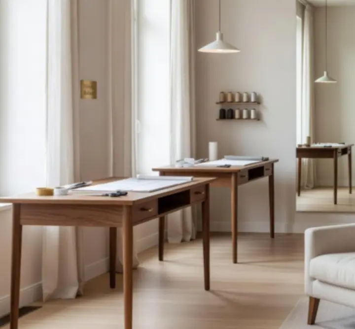 Elegáns, letisztult szabászati stúdió enteriőr a Tailor Craft Labnál